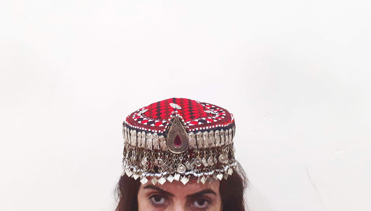 Halima Sultan Cap with mathapatti Headpiece Afghan Women jewlery Haleema Sultan Turkey Cap Red Haleema Sultan Turkey Cap