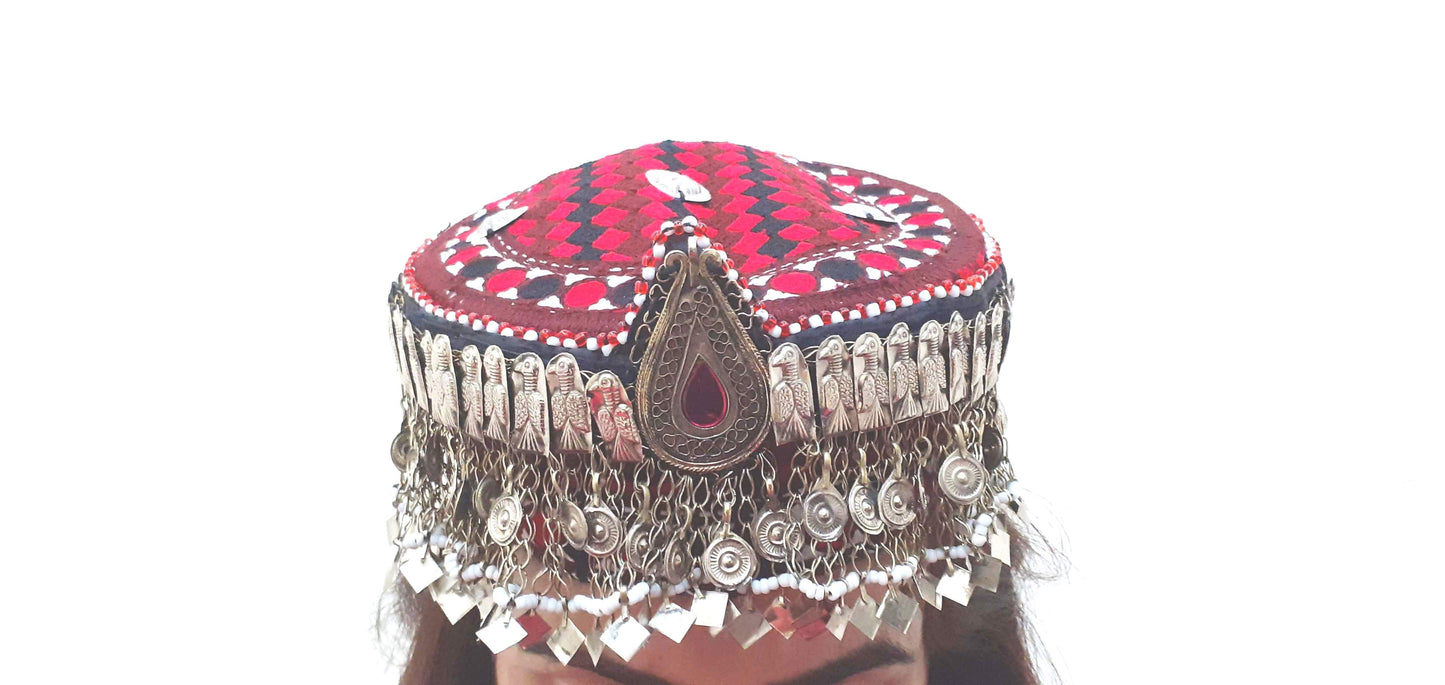 Halima Sultan Cap with mathapatti Headpiece Afghan Women jewlery Haleema Sultan Turkey Cap Red Haleema Sultan Turkey Cap