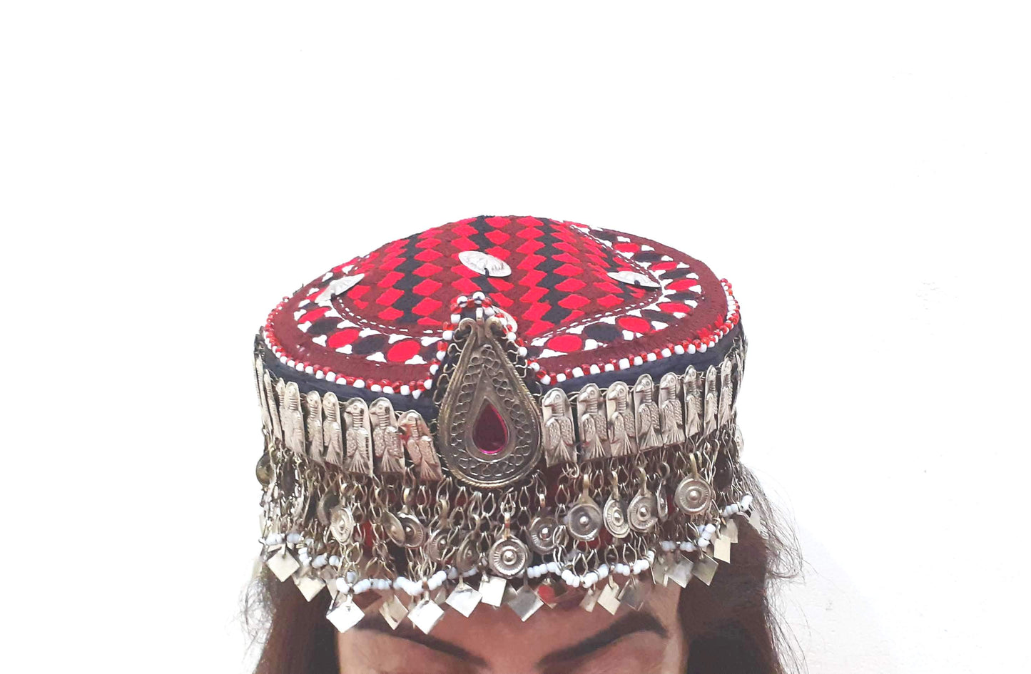 Halima Sultan Cap with mathapatti Headpiece Afghan Women jewlery Haleema Sultan Turkey Cap Red Haleema Sultan Turkey Cap